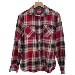 Coleman Men's Sz L Red & Tan & Black Plaid Flannel Button Up Shirt